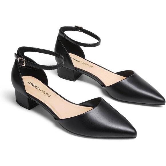 Dream Pairs Women's Black-puFaux Leather Closed Pointed Toe Low Heel Pumps Shoes - Picture 8 of 8